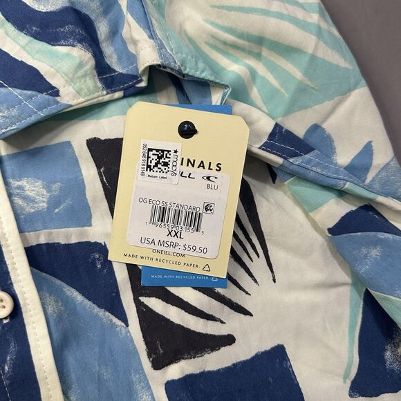 NWT O’Neill Shirt Button Up Men’s 2XL Blue Short Sleeve Eco Floral Hawaiian - Picture 4 of 11